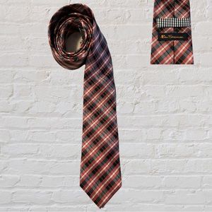 Ben Sherman - Orange, Black and White Plaid, 100% Silk Tie